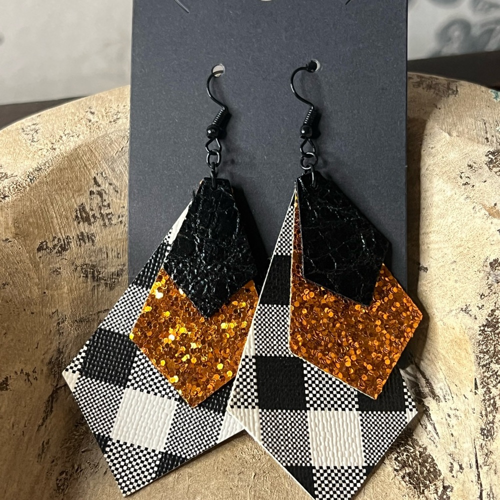 New Black and Orange Geometric‎ Earrings